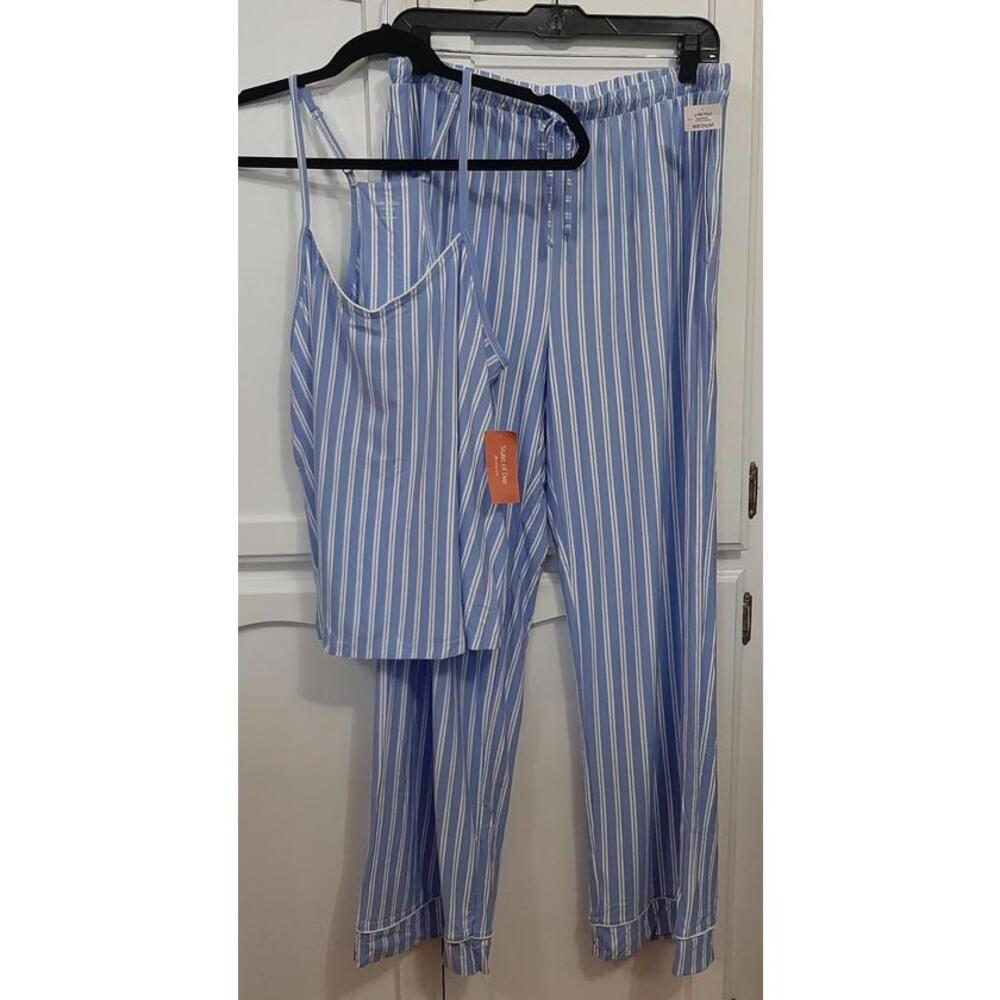 NEW Women's State of the Day 2 Pc Blue Striped Pajama Set Sz Med Retail $64.50